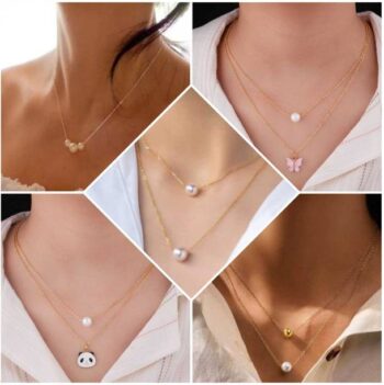 White Stone Stud-Gold Platted Brass Necklace Crystal Rh...