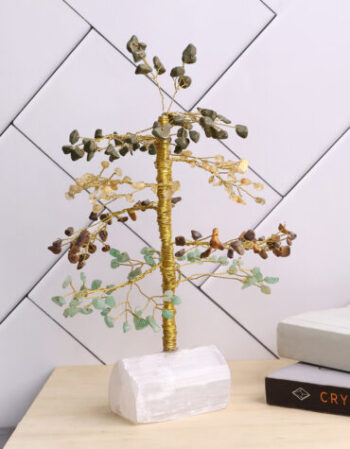 Wealth Chips Tree With Selenite Raw Root