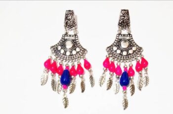 Oxidised Silver Small Ethnic Drop Earrings - Pink Opal ...