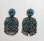 Mint Green Ethnic Drop Earrings - Engraved Jaipur Stone...