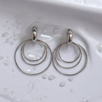 Sterling Silver Tri Circle Alloy Stud Earring