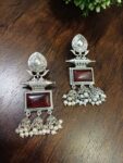 Navy Blue American Diamond studded Teardrop & Leaf Shap...