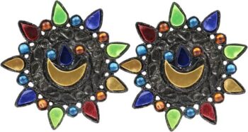 Traditional Oxidized Earrings With Multicolor Stone Ear...