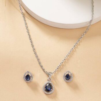 Rhodium-Plated Luxury AD Crystal Luxe Sparkle Blue Pend...