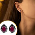 Black stone work Stud Earring For Women and Girls Alloy...