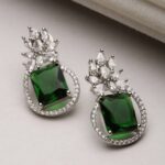 Silver Tone Green & White American Diamond studded Pais...