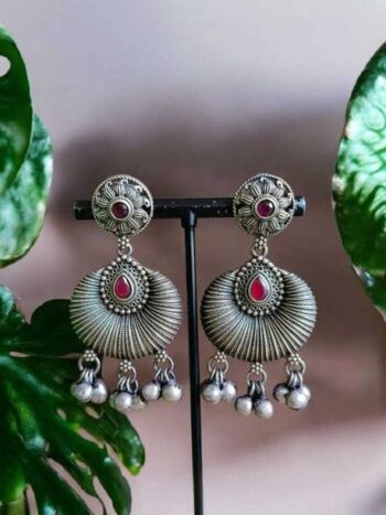 Rhodium-Plated Pink American Diamond studded Floral Sha...