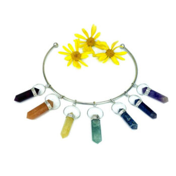 Seven Chakras Point Pendant Set YOU CHOOSE Silver or Gold Tone Bail (S54)