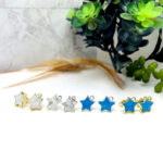 Howlite Star Stud Earrings with Hoop and Electroplated 24k Gold or Silver Edge -YOU CHOOSE(5BROWNSHELF)