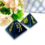 Black Tourmaline Pyramid with Reiki Symbols (Transmutes Negative Energy)