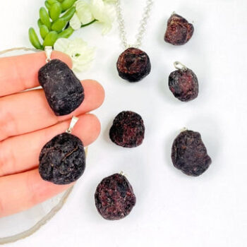 Rough Garnet Stone Pendant with Silver Tone Bail