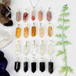Gemstone Polished Point Pendants with Silver Plated Bail