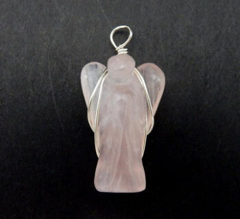 Rose Quartz Angel Pendant -- Silver Tone Wire Wrapped Angel Pendant (12BROWNSHELF-73-01)