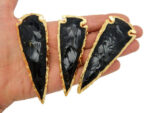 Black Obsidian Arrowhead Gold Plated edges for Decor - ONE (1) Arrowhead edged in Gold electroplate (10BROWNSHELF-76-03)