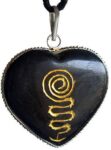 Black Tourmaline Usui Engraved Heart Shaped Pendant