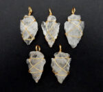 Crystal Quartz Arrowhead Pendant Wire Wrapped Gold Tone Arrow Head Charm