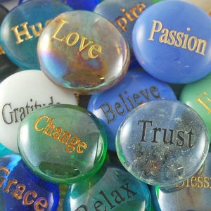 Engraved Colored Glass Word Stones - Bulk Sets