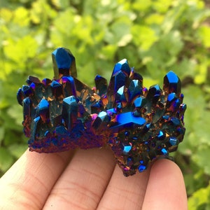 1PC Natural Blue Titanium Rainbow Cluster,Quartz Cluster,Crystal VUG,Rock,Home Decoration,Crystal Healing,Mineral Specimen,Crystal Gift 40g+