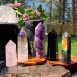 5-Piece Guardian Crystal Energy Protection Set:  High Quality Obsidian, Angel Aura Quartz, Dream Amethyst, Labradorite, Rose Quartz Points