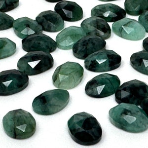 10Pcs Natural Emerald Rose Cut Cabochons, Loose Gemstones, Ring Stones, 9x7mm - 10x7.5mm