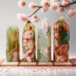 Flower Agate Gemstone Green Tower-Cherry Blossom Crystal Column Point-Crystal Obelisk Column Energy Crystal Decor *Please read description*