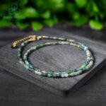 Natural Tiny Moss Agate Stone Beads Choker Necklace, Moss Agate Crystal Dainty Choker, Layering Necklace, Minimalist Gift ,Heart Chakra