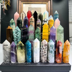 2.5-4'' Natural Crystal Tower, Gemstone Obelisk Point, Healing Crystal, Home Decor, Amethyst/Rose Quartz/Fluorite/Obsidian 63 Kinds