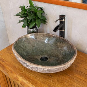 River Stone Sink, 15-19 Inch Medium, Stone Sink,Bathroom Sink, Vessel Sink ,Natural Stone Sink, Granite Sink,  Rock Sink,Rustic Sink