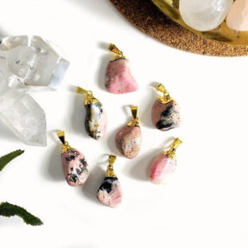 Rhodonite Tumbled Pendants with Electroplated 24k Gold Cap and Bail (S52B27b-14)