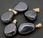 Natural Hematite Pendant- Tumbled Hematite Pendant with Gold Bail (S23B14-10)