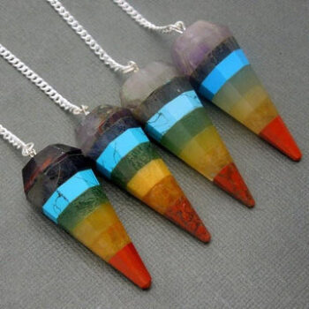 Seven Chakras Point Pendulum Pendant with Silver Plated Chain - Rainbow (S50B15)