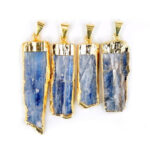 Blue Kyanite Bar Pendant with Electroplated 24k Gold Cap and Bail and Edge (S14B2-07)