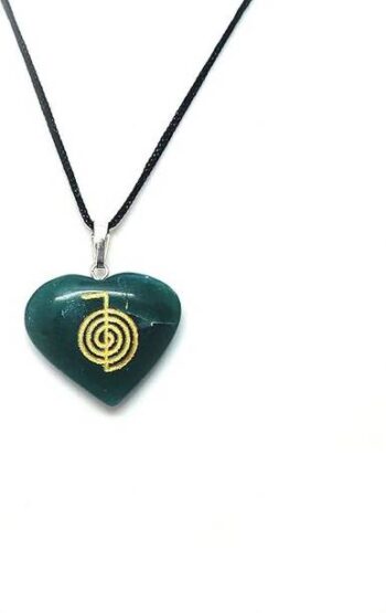 Natural Green Jade cho ku rei symbol engraved heart shape