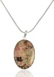 Natural Rhodonite Oval Pendant with Metal Chain