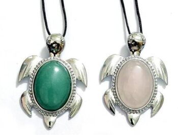 Natural Rose Quartz And Green Aventurine Set Of 2 Turtle