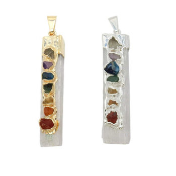 Selenite Crystal Pendant with 7 Chakra Stone Accents