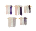 Triple Amethyst Rose Quartz Crystal Quartz Pencil Point Pendant with Gold Plated Wire Bails (11BROWNSHELF-79-01)