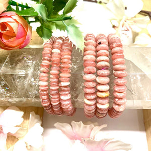 Rhodochrosite AAA Disc Shaped Bead Bracelet (Love & Compassion)