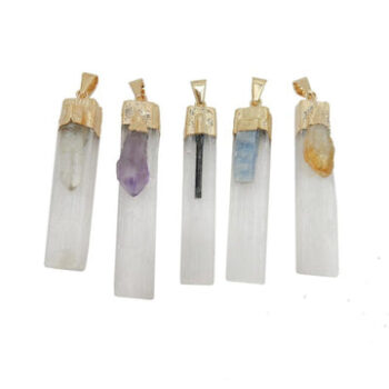 Selenite Crystal Pendant with Gemstone Accent Healing Stone Jewelry