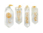 Usui Reiki Crystal Quartz Point Pendant Set with Gold Tone Bail 4 Crystals Total in Set (11BROWNSHELF-28)